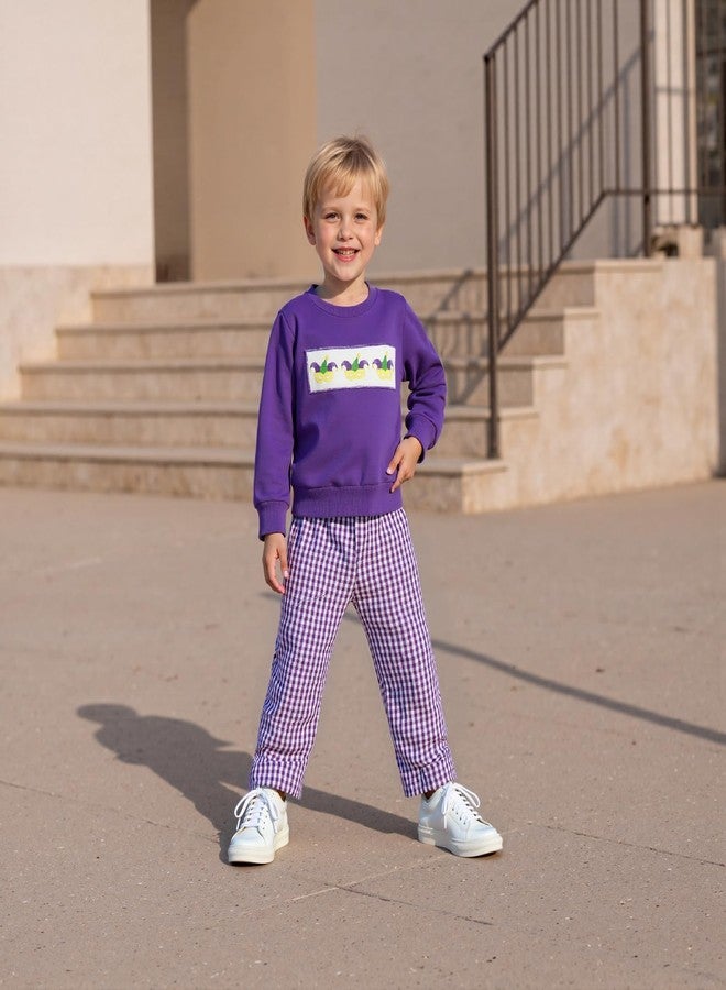 Muspeczenith Toddler Baby Boy Mardi Gras Outfit Carnival Long Sleeve Sweatshirt Plaid Pants Set Spring Clothes (Print, 18-24 Months) - Image 2