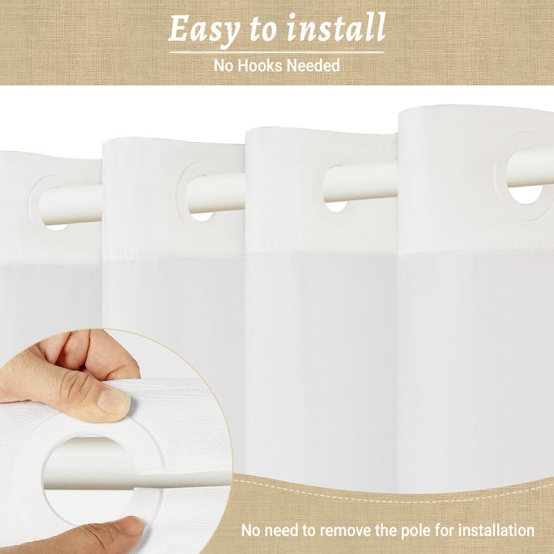 WONICY No Hook White Shower Curtain, Polyester Textured Shower Curtain with Snap in Liner Set, Waterproof & Washable Bath Curtains for Bathroom, 71Wx74H - Image 3