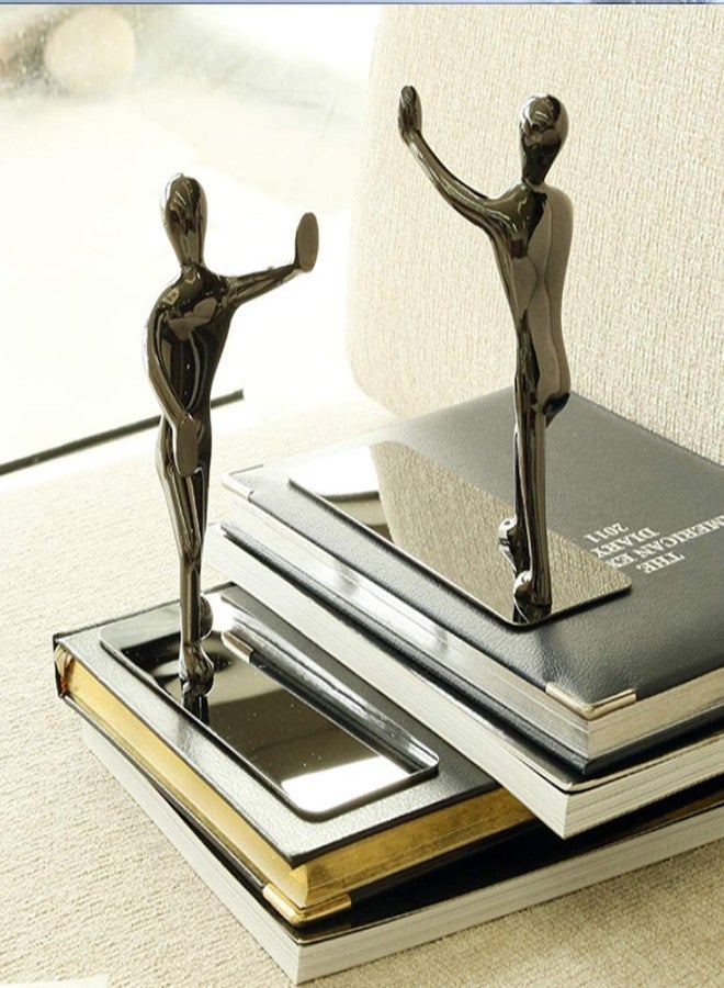 فاسموف فواصل كتب رجالية شديدة التحمل من الفولاذ المقاوم للصدأ من فاسموف، فواصل كتب مانعة للانزلاق، فواصل كتب فنية، زوج واحد (أسود) - Image 4