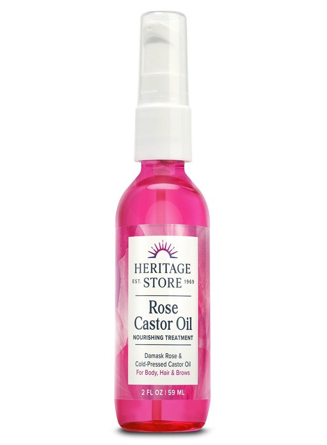 HERITAGE STORE Rose Castor Oil Nourishing Hair Treatment - Deep Hydration for Hair, Body Care and Brows - Cold Pressed Organic Castor Oil, Organic Rose Oil, Damask Rose - Vegan, 60-Day Guarantee, 2oz - Image 1