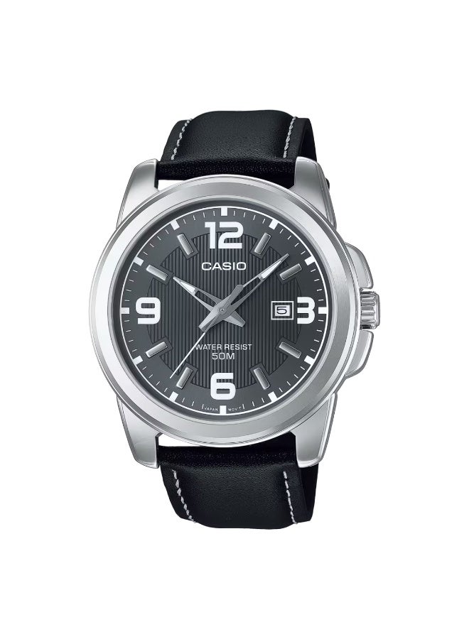 CASIO Men's Analog Watch with Leather Strap MTP-1314L-8AV -50 mm - Black