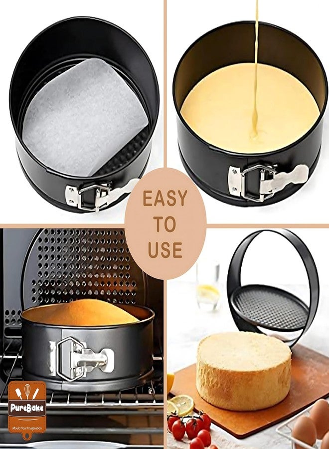 PureBake Round Cake Tin Set SGS Certified Non-Stick Springform Moulds 3 Pieces 7 8 8.5 Inch Removable Bottom Cheesecake Moulds for OTG Microwave Baking Durable Cake Pans for Home Bakers, Black - Image 3