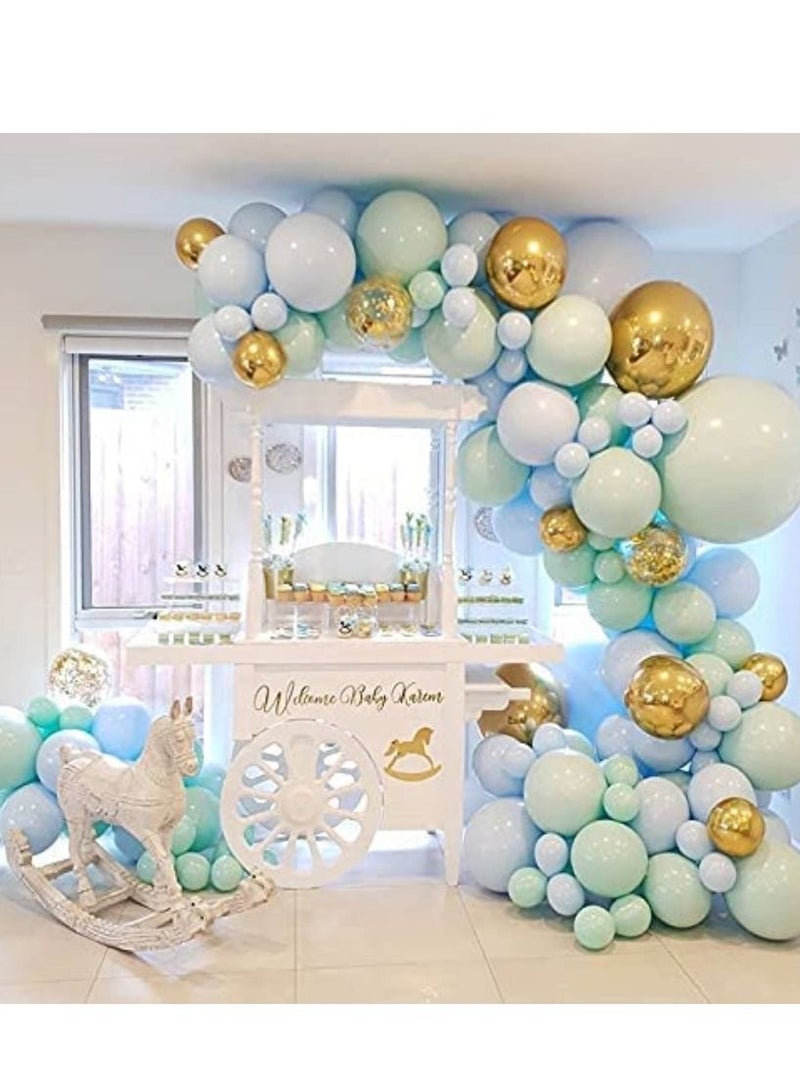 JOLLITY LLC Baby Shower Green Blue Garland Kit Macaron Latex Confetti 4D Golden Balloon for Girl  Boy Birthday Party Decorations (126pcs) - Image 1