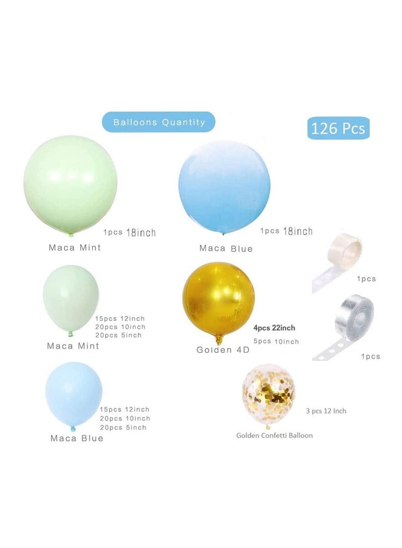 JOLLITY LLC Baby Shower Green Blue Garland Kit Macaron Latex Confetti 4D Golden Balloon for Girl  Boy Birthday Party Decorations (126pcs) - Image 2