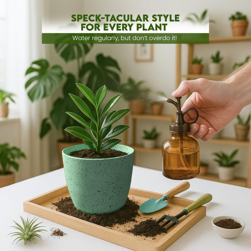 Utopia Home - Spotty Plant Pots Indoor with Drainage - 7/6.6/6/5.3/4.8 Inches Flower Pots - 5 Pack Plastic Planters - Ideal for Stocking Stuffers - (Speckled Mint, Pack of 5) - Image 3
