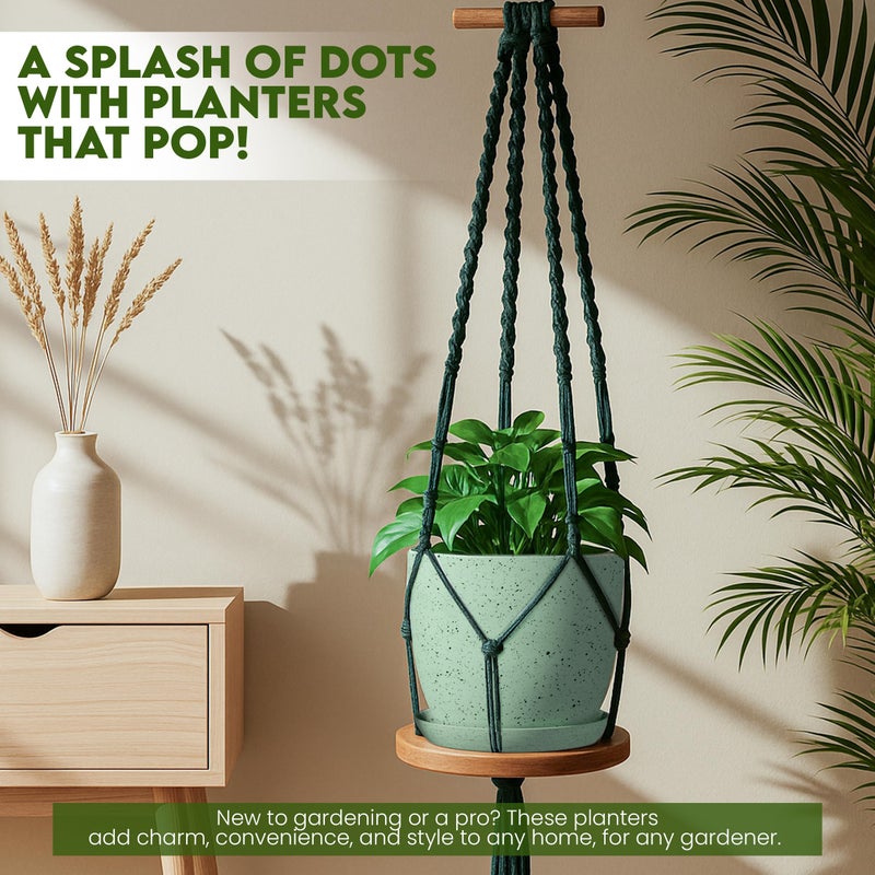 Utopia Home - Spotty Plant Pots Indoor with Drainage - 7/6.6/6/5.3/4.8 Inches Flower Pots - 5 Pack Plastic Planters - Ideal for Stocking Stuffers - (Speckled Mint, Pack of 5) - Image 2