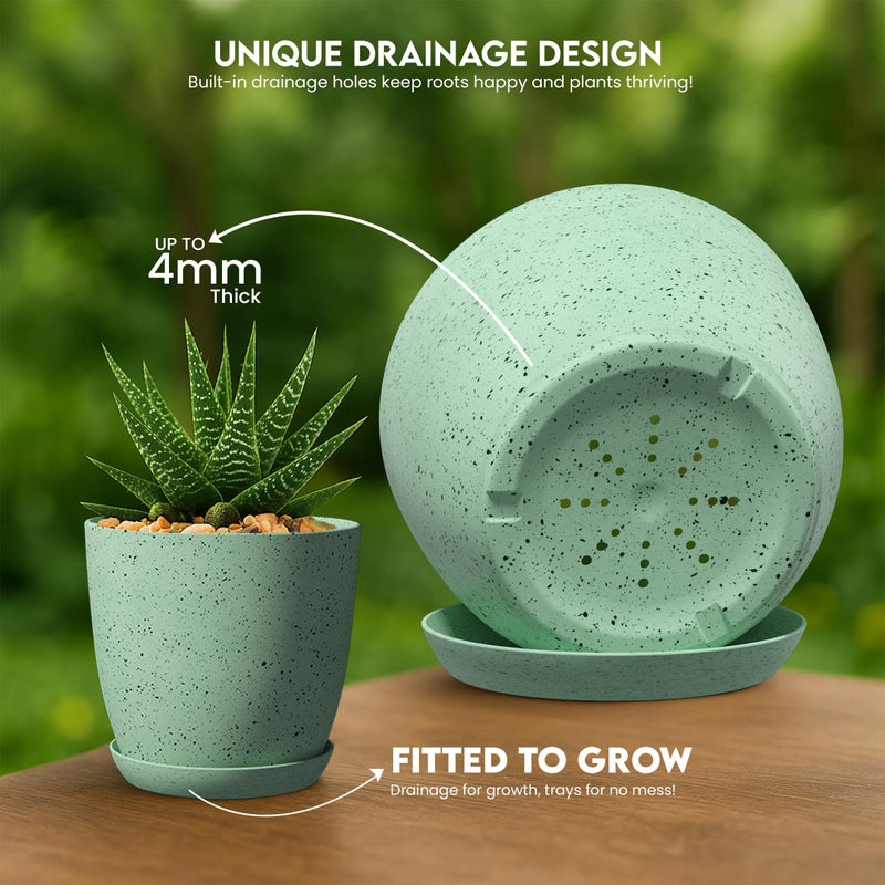 Utopia Home - Spotty Plant Pots Indoor with Drainage - 7/6.6/6/5.3/4.8 Inches Flower Pots - 5 Pack Plastic Planters - Ideal for Stocking Stuffers - (Speckled Mint, Pack of 5) - Image 4