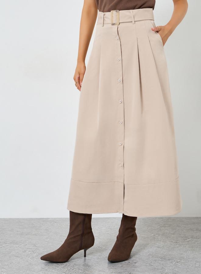 ستايلي تنورة طويلة بحافة واسعة ومزينة بحزام - Image 2