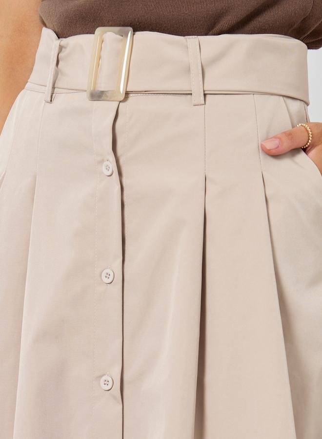 ستايلي تنورة طويلة بحافة واسعة ومزينة بحزام - Image 3