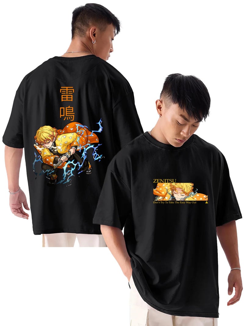 fanideaz Mens Oversize Cotton Printed T Shirt Comfort and Style Over Sized t Shirts for Men with Drop Shoulder Tshirt for Men Oversized fit Baggy Tshirt Mens_2218B_S_Black18 - Image 1