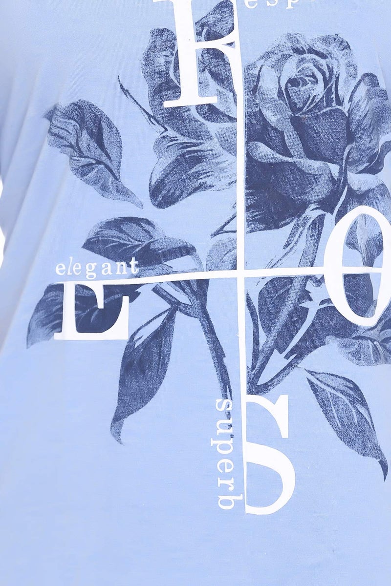 CUPID Regular Fit Cotton Round Neck Half Sleeve T-Shirt, Plus Size Night n Sleep Wear, Daily Use Gym n Lounge Wear Long Tops for Woman_Sky Blue_4XL - Image 5