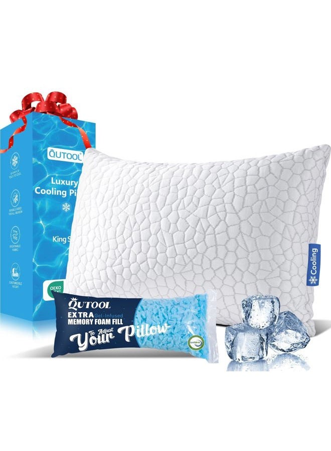 QUTOOL Shredded Memory Foam Pillows for Sleeping, King Size Pillow, Cooling Gel Pillows for Hot Sleepers Luxury Bed Pillow for Side and Back Sleeper, Soft yet Support Adjustable Pillow with Extra Fill - Image 1