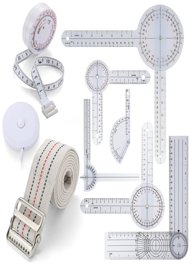 Relaxweex 9 Pcs Physical Therapy Goniometer Tools Set Include 6 Pcs 6, 8, 12 Inches Goniometer Set with 2 Pcs Retractable Body Measuring Tape and Gait Belt for Occupational Therapy - Image 1