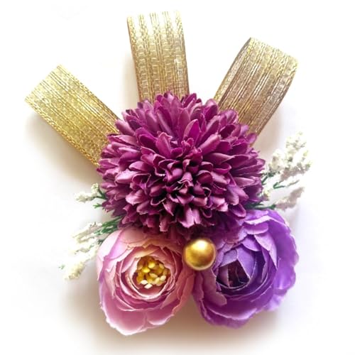 ADIKALA™ Handmade Artificial Carnations & Peonies Flower with Golden Riibbon Bunch for Trousseau Packing, Flower Brooch Hamper for Decoration, Gift Wrapping (6, Purple) - Image 4