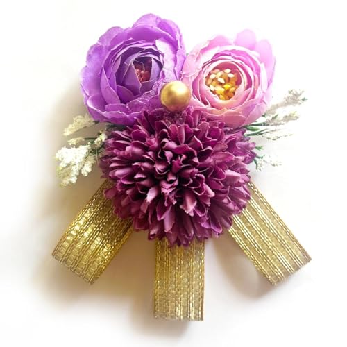 ADIKALA™ Handmade Artificial Carnations & Peonies Flower with Golden Riibbon Bunch for Trousseau Packing, Flower Brooch Hamper for Decoration, Gift Wrapping (6, Purple) - Image 5