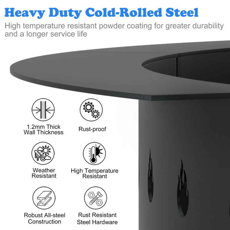 RELIANCER 35.5'' Fire Pit Ring,Outdoor Smokeless Fire Pit Liner,Heavy Duty Steel Wood Burning Firepit Rings Insert kit,DIY Campfire Fireplace Rings Insertion Barrier Lining for Backyard,Garden,Patio - Image 4