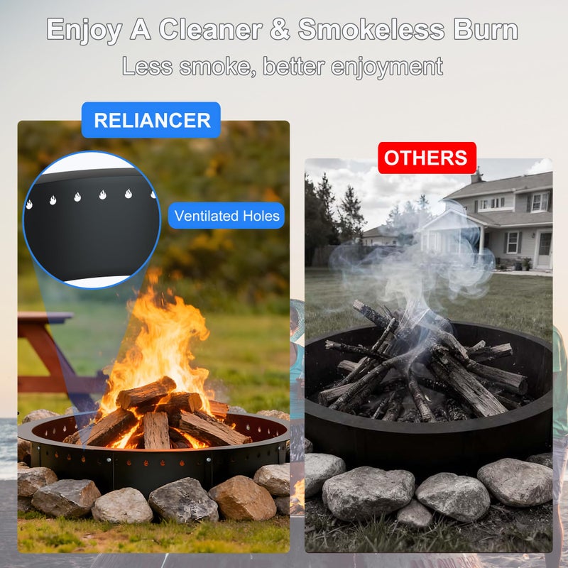 RELIANCER 35.5'' Fire Pit Ring,Outdoor Smokeless Fire Pit Liner,Heavy Duty Steel Wood Burning Firepit Rings Insert kit,DIY Campfire Fireplace Rings Insertion Barrier Lining for Backyard,Garden,Patio - Image 5