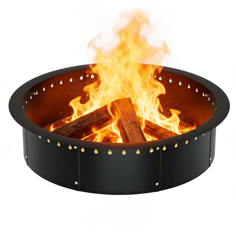 RELIANCER 35.5'' Fire Pit Ring,Outdoor Smokeless Fire Pit Liner,Heavy Duty Steel Wood Burning Firepit Rings Insert kit,DIY Campfire Fireplace Rings Insertion Barrier Lining for Backyard,Garden,Patio - Image 1