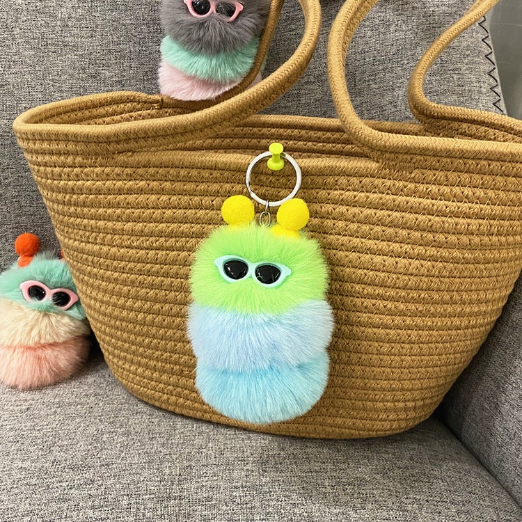 Cute Caterpillar Plush Keychain Charm Green head and blue tail