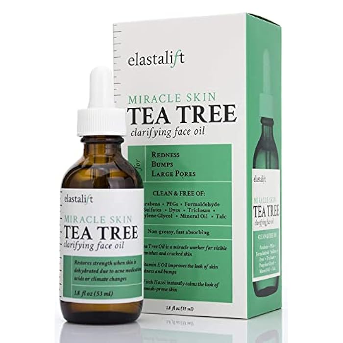 Elastalift Tea Tree Oil Facial Spot Treatment W/Witch Hazel Clarifying Tea Tree Oil For Face Helps Target Redness, Acne, Bumps, Dry Itchy Skin, & Large Pores. Non-Irritating Formula, 1.8 Fl Oz - Image 1
