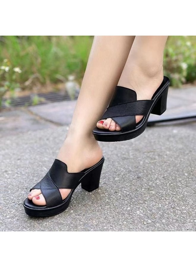 Plus Size Four Summer Fashion New Women's Sandals Chunky Heel Mom High Heel Anti-platform Hundred Casual Women's Shoes