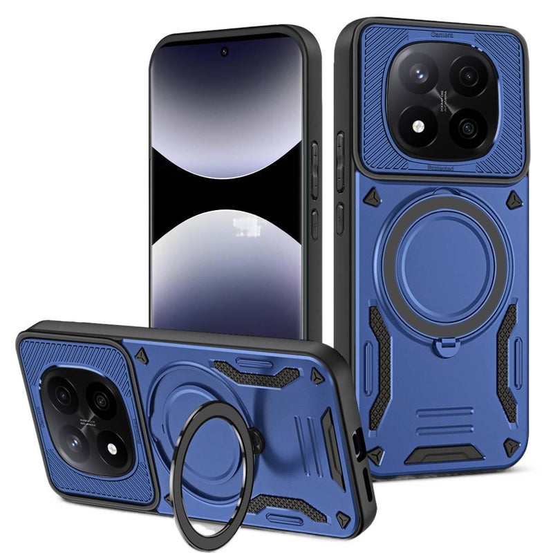 غطاء واقي بPC+Silicone لـ Redmi Note 14 Pro مع مقاوم للصدمات وحماية من السقوط مع مقاوم للصدمات مع حامل قائم مع مغناطيس قوي باللون أزرق مغناطيسي بوظيفة حامل من السيليكون باللون الأ. - Image 1