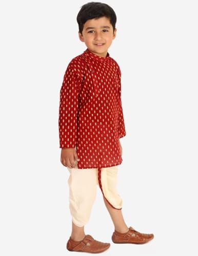 Superminis Boy's Cotton Kurta with Dhoti - Golden Thread Work, Round Collar, Side Button Kurta Set for Ethnic Wear (Maroon, 3-6 Months) - Image 5