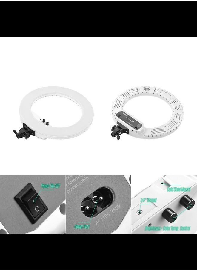 18inch LED Ring Light Fill-in Lamp Studio Pgraphy Ligng 80W Dimmable 3200K-5800K Bi-Color with Phone Holder Carrying Bag