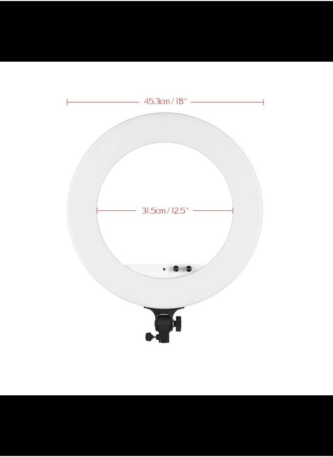 18inch LED Ring Light Fill-in Lamp Studio Pgraphy Ligng 80W Dimmable 3200K-5800K Bi-Color with Phone Holder Carrying Bag