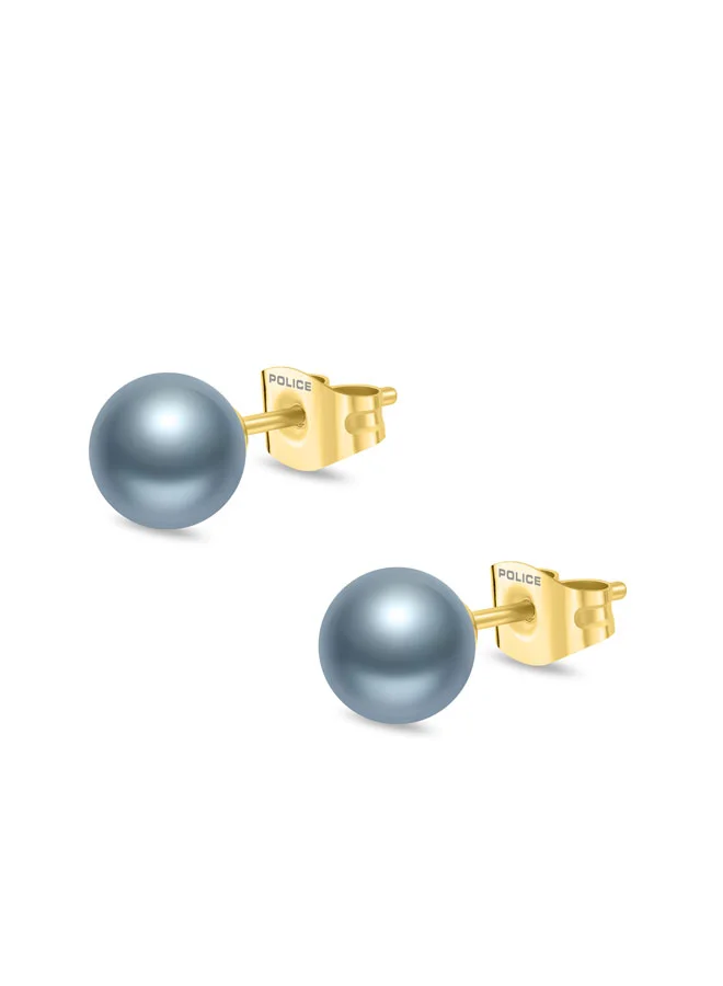 POLICE Opaline Gold-Plated Stud Earrings Lustrous Grey Pearl for Elegant Style