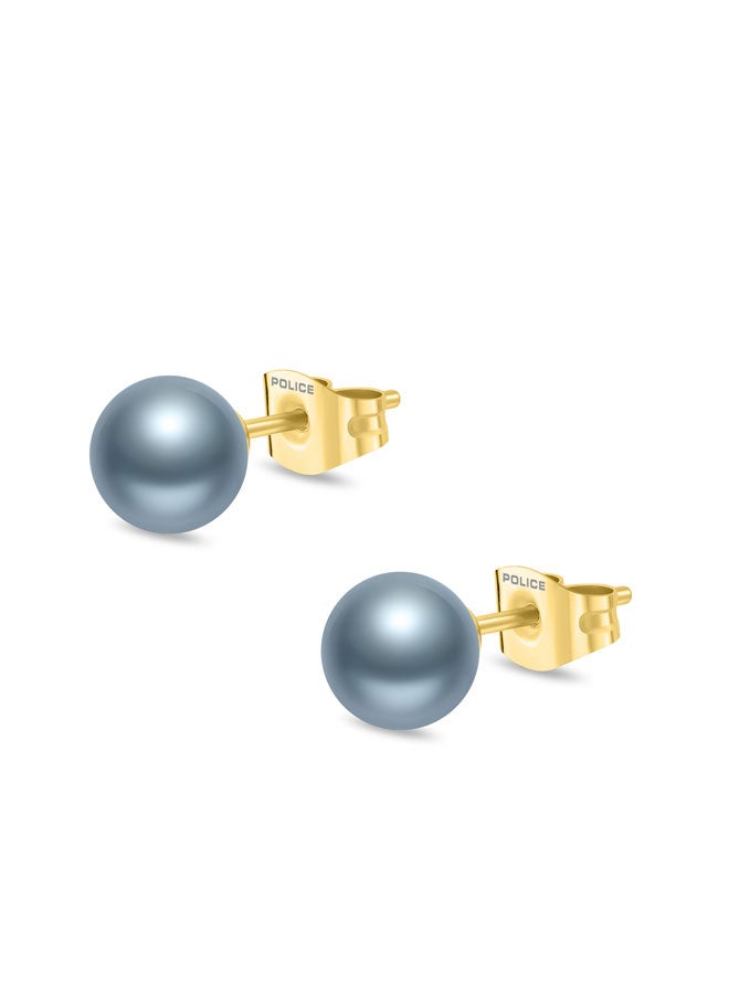 بوليس أقراط أوبالين مطلية بالذهب بلؤلؤ رمادي لامع لإطلالة أنيقة - Image 2