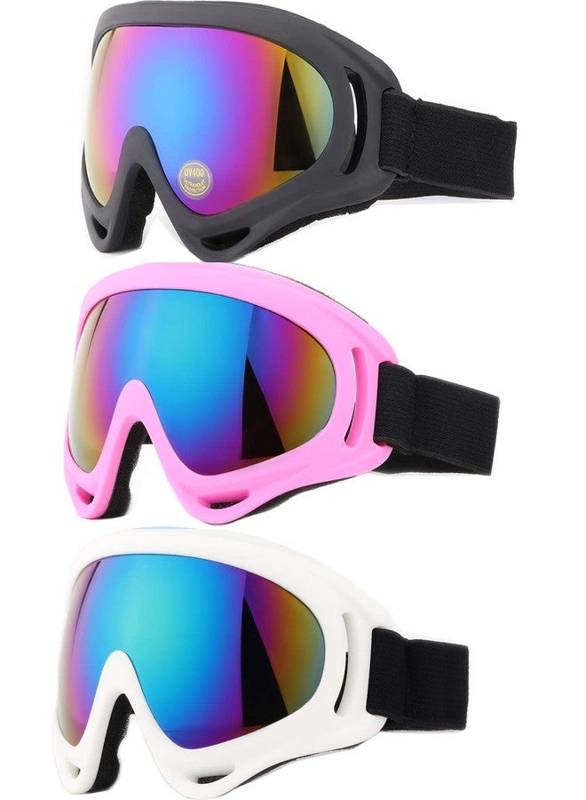 Yidomto Ski Goggles, Yidomto Pack of 3 Snowboard Goggles for Kids,Boys,Girls,Youth, Mens,Womens,with UV Protection,Windproof,Anti Glare(Black-Pink-White) - Image 1