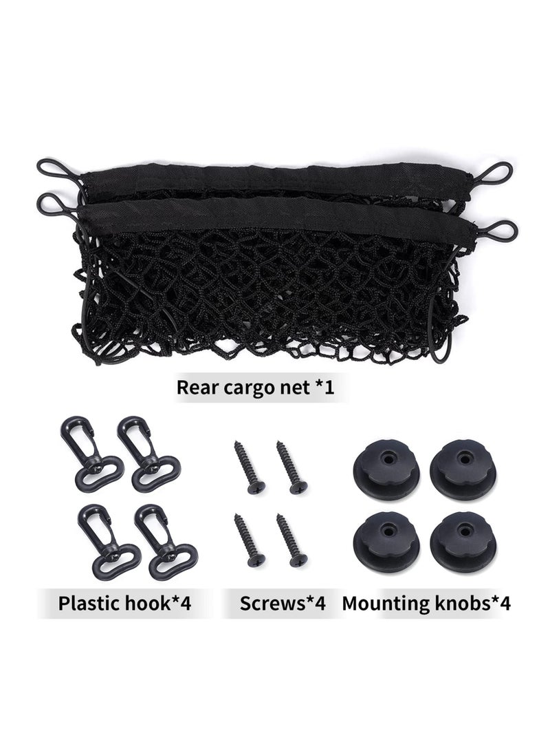 Universal Rear Cargo Net, Stretchable Elastic Nylon Storage Net， Adjustable Elastic Nylon Rear Trunk Cargo Storage Organizer, 35.5" x 15.7" with Hooks and Screws Fit for Car, Jeep, Suv, Truck - Image 2