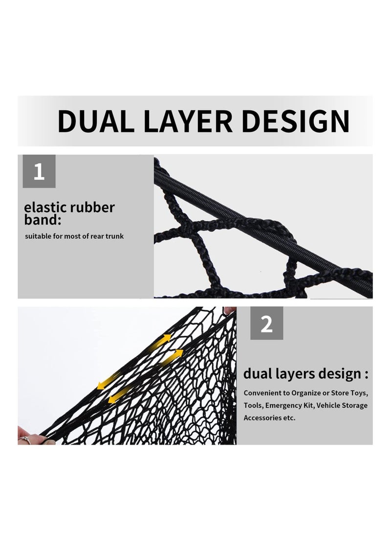 Universal Rear Cargo Net, Stretchable Elastic Nylon Storage Net， Adjustable Elastic Nylon Rear Trunk Cargo Storage Organizer, 35.5" x 15.7" with Hooks and Screws Fit for Car, Jeep, Suv, Truck - Image 4