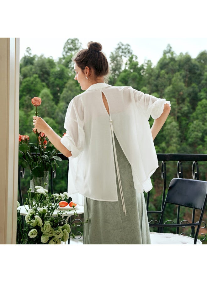 Olrain , Summer Women's Sun Protection Loose-fitting Top, Air Conditioning Shirt, Off-white, Size S - Image 1