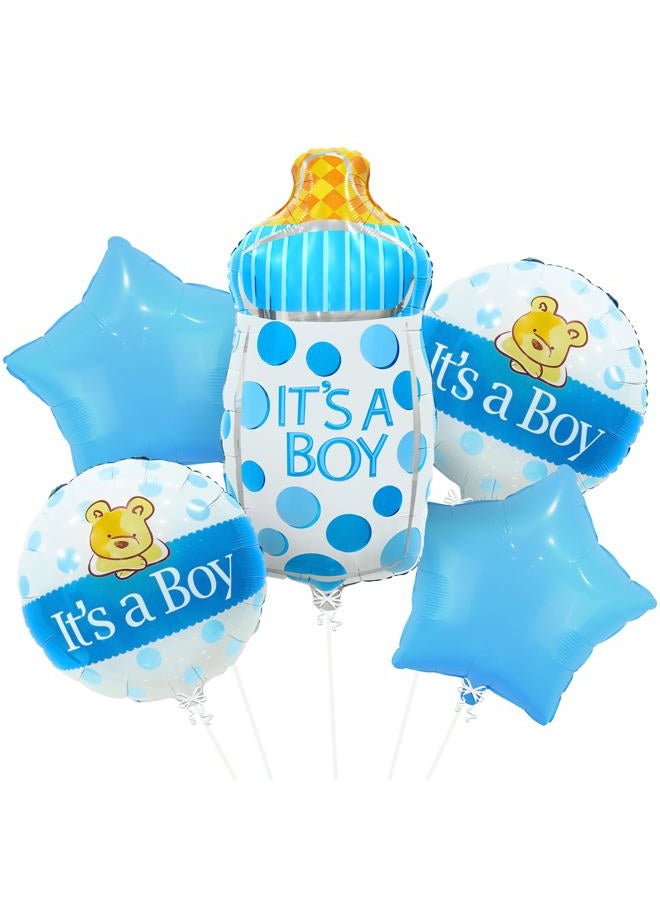KATCHON , Its A Boy Balloons Set - Pack of 5 | Baby Boy Bottle Balloon | Foil Baby Boy Balloons | Gender Reveal Decorations | Its A Boy Baby Shower Decorations | Blue Gender Reveal Decoration - Image 1