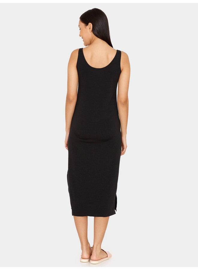 zivame Zivame Knit Cotton Kurti Slip for Women - Black - Image 4
