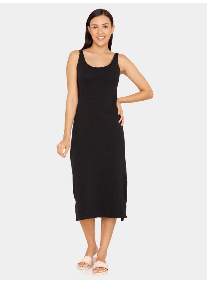 zivame Zivame Knit Cotton Kurti Slip for Women - Black - Image 5