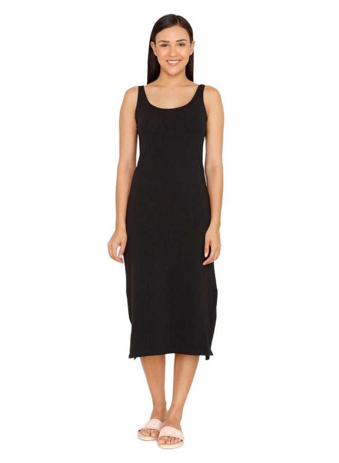 zivame Zivame Knit Cotton Kurti Slip for Women - Black - Image 1