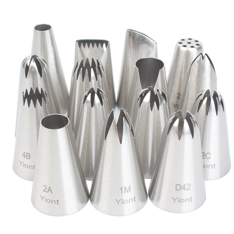Stainless Steel Piping Tips: Food Grade Pastry Nozzles - Silver Decorating Tips for Cake Cupcake Wedding Cake Baking - Image 1