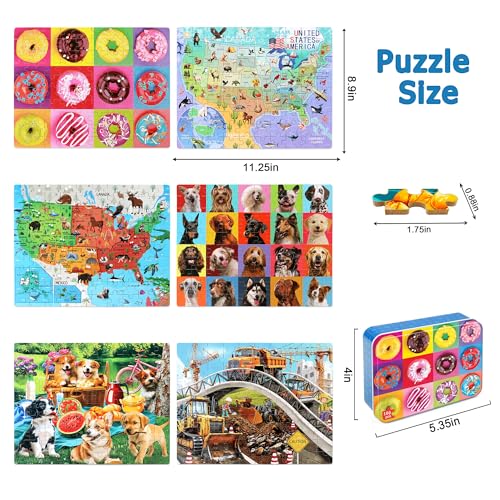 LELEMON Puzzles for Kids Ages 466 Pack 100 Piece Puzzles for Kids Ages 48 in a Metal BoxEducational Jigsaw Puzzles Puzzle Games Puzzle Toys for Girls and Boys - Image 5
