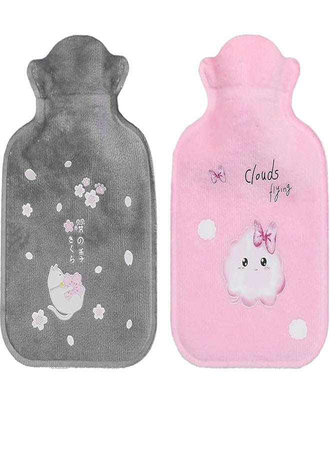 Vihaanta 2PCS Cute Hot Water Bag, Mini Hot Water Bag, Soft Plush Design with Two Color Options for Personal Warmth, Portable Size for Indoor and Outdoor Use, Pink and Grey - Image 1