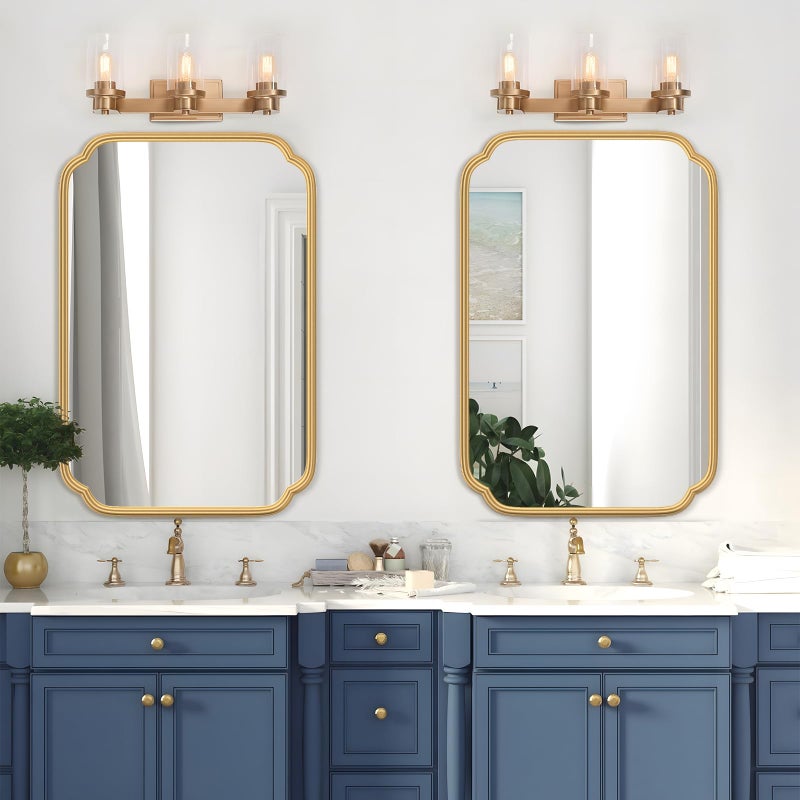 Ferytange Gold Bathroom Mirror for Wall 20" x 30" Modern Rounded Corner Rectangle Mirror with Non-Rusting Iron Metal Framed Bathroom Vanity Mirror for Over Sink Wall Decor(Horizontal/Vertical) - Image 2