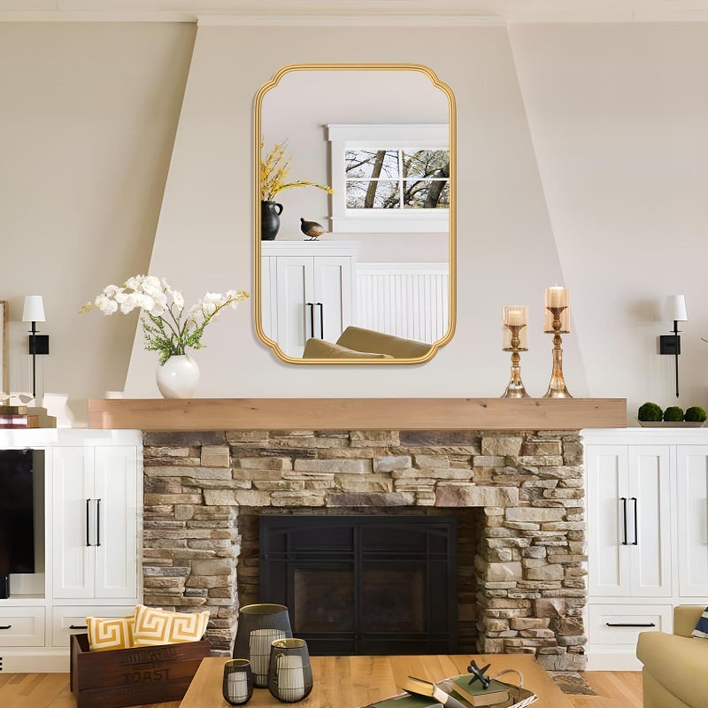 Ferytange Gold Bathroom Mirror for Wall 20" x 30" Modern Rounded Corner Rectangle Mirror with Non-Rusting Iron Metal Framed Bathroom Vanity Mirror for Over Sink Wall Decor(Horizontal/Vertical) - Image 3