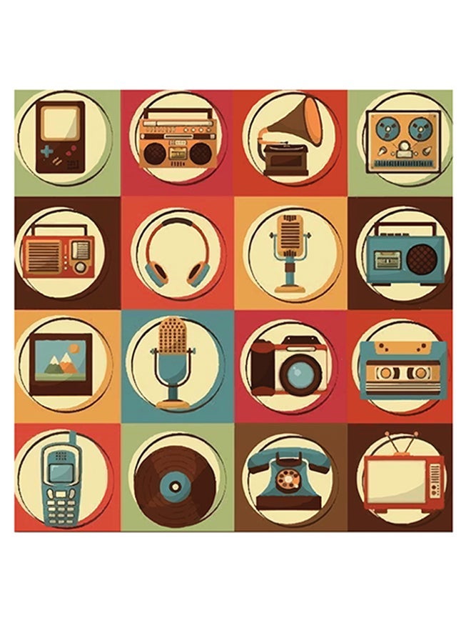 RYN Old Time Icons Themed Wall Art Yellow/Orange/Green 30x30cm - Image 1