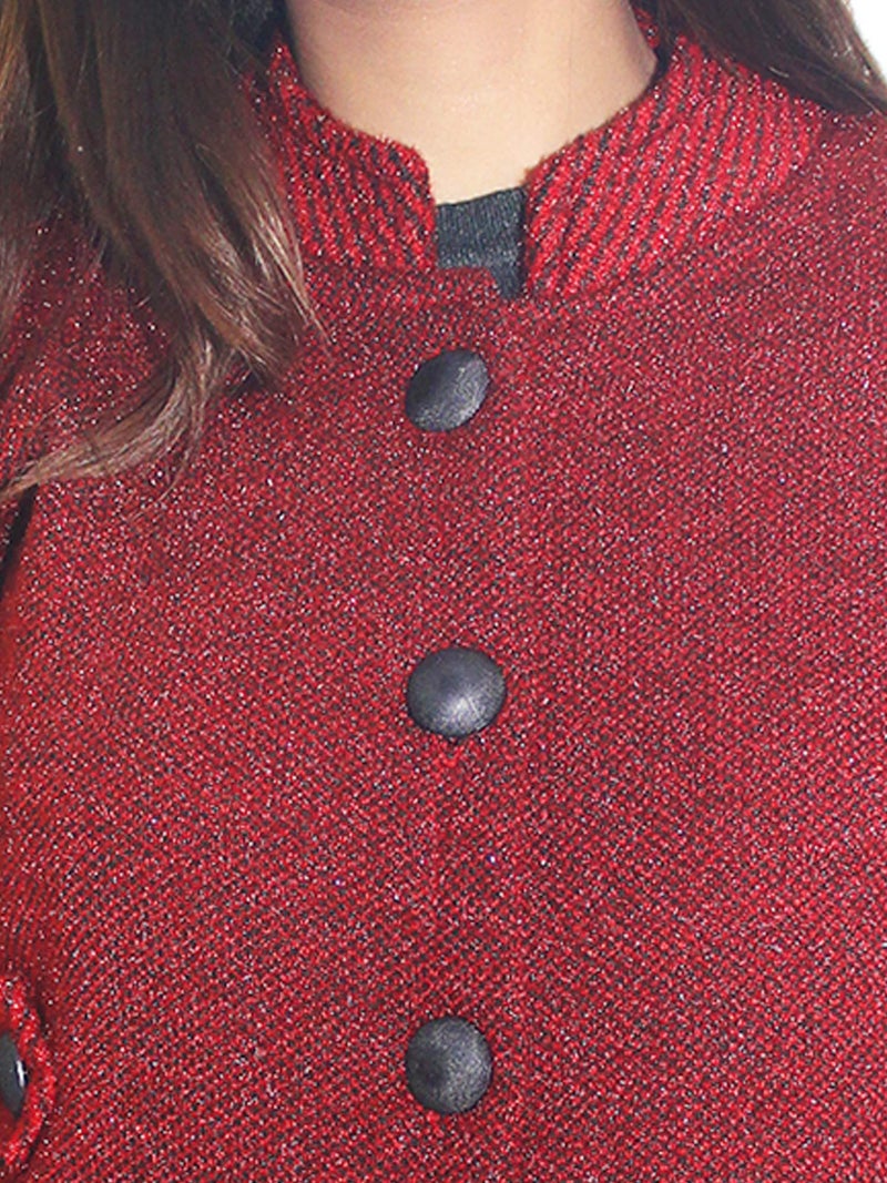 Matelco Women,S Woollen Brown Buttoned Round Neck Cardigan/Coat With Pockets (Xxl, Maroon) - Image 4