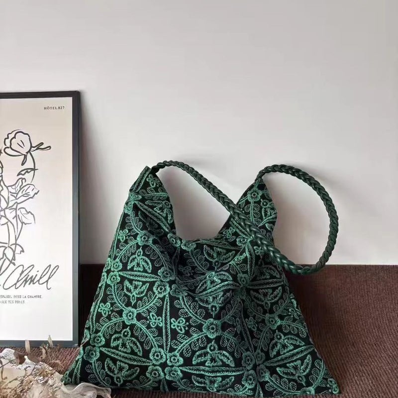 Green Embroidered Canvas Tote Bag - Image 3