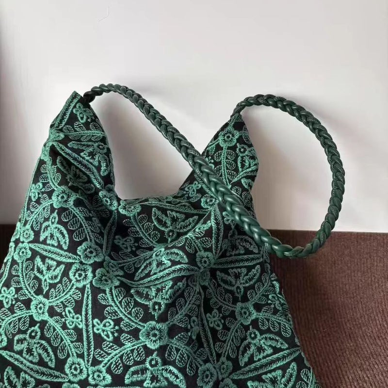 Green Embroidered Canvas Tote Bag - Image 2