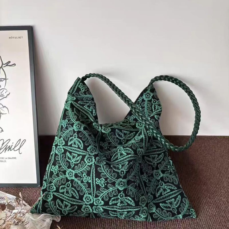 Green Embroidered Canvas Tote Bag - Image 1