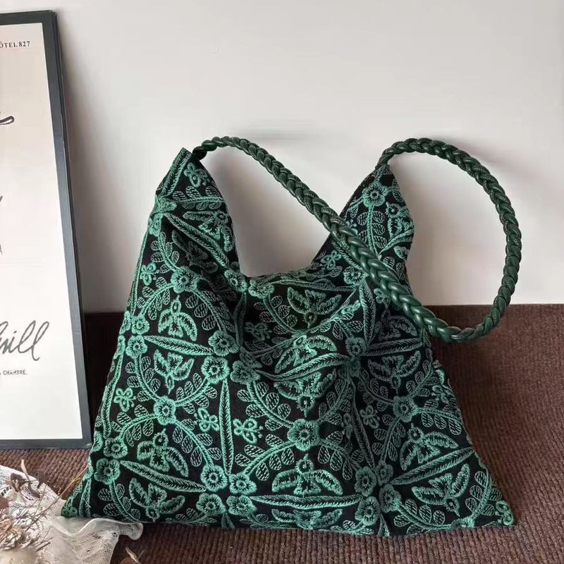 Green Embroidered Canvas Tote Bag - Image 4